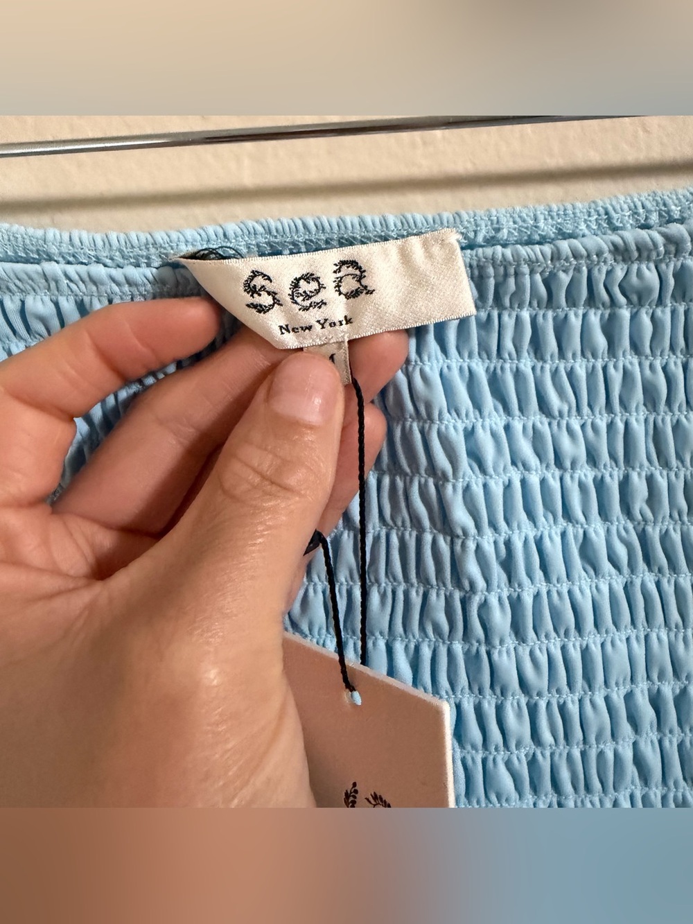 SEA New York Amabel Smocked Bikini Set NWT M Ice Blue Ruffle High Waist Luxury - Picture 10 of 14